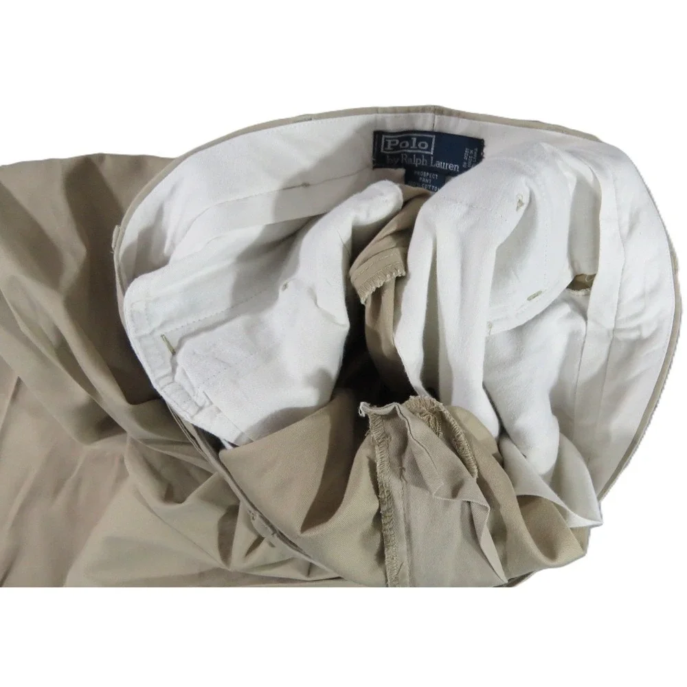 VTG Polo Ralph Lauren Prospect Chino Flat Front Pants Men 36x30 Khaki Beige EUC